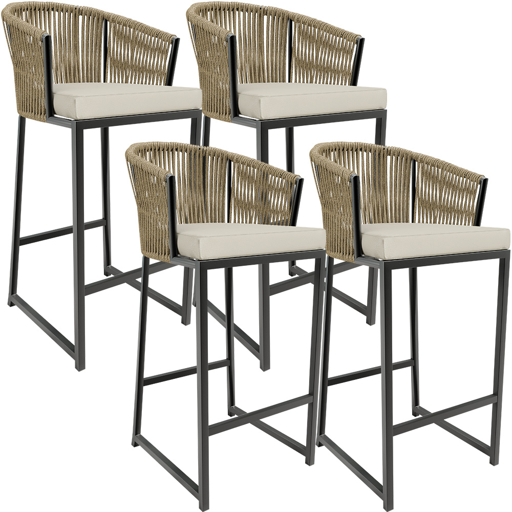 Kit 04 Banqueta Para Área Gourmet Cozinha Varanda Corda Náutica Sunset D04 Bege - Lyam Decor