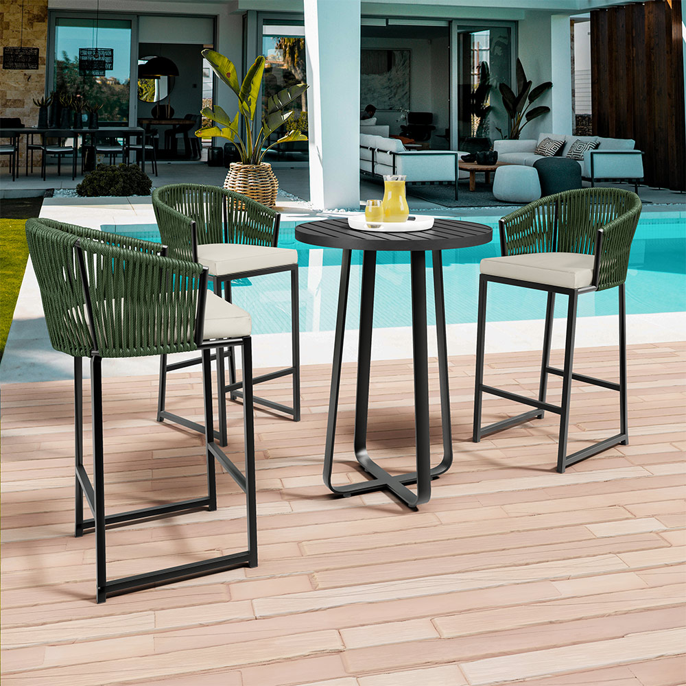 Kit 04 Banqueta Para Área Gourmet Cozinha Varanda Corda Náutica Sunset D04 Verde - Lyam Decor