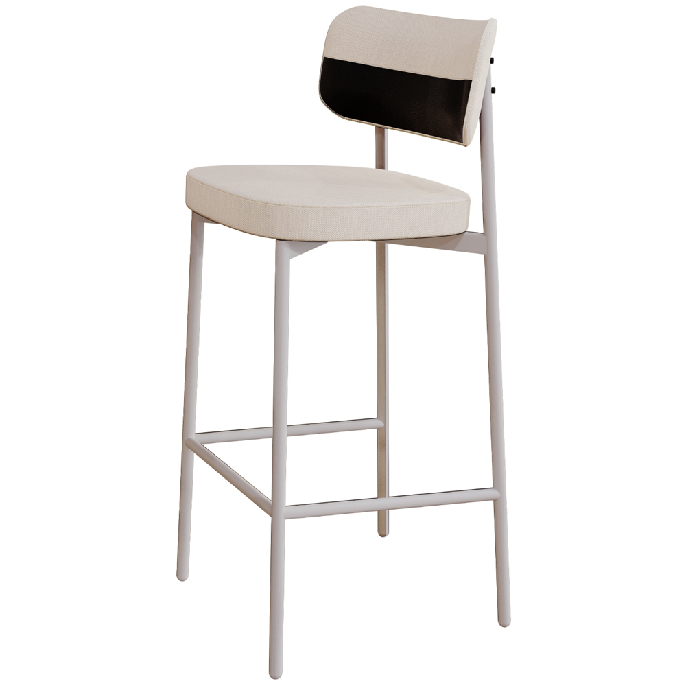 Kit 04 Banquetas Alta Bar Cozinha Sala De Jantar Aço Branco Kaira C01 Linho Palha Courino Preto - Lyam Decor