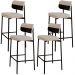 Kit 04 Banquetas Alta Bar Cozinha Sala De Jantar Aço Preto Kaira C01 Linho Areia Courino Preto - Lyam Decor
