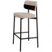 Kit 04 Banquetas Alta Bar Cozinha Sala De Jantar Aço Preto Kaira C01 Linho Areia Courino Preto - Lyam Decor