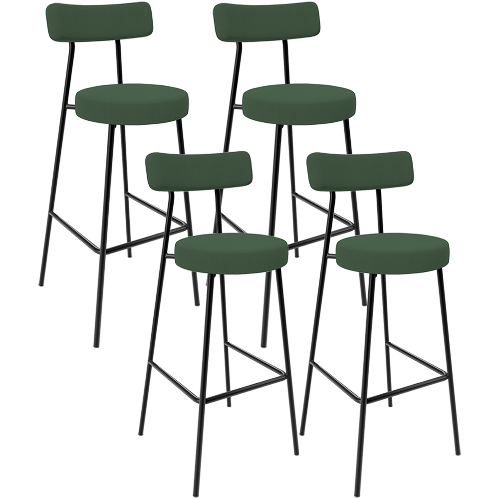 Kit 04 Banquetas Alta Bar Cozinha Sala De Jantar Em Aço Milão F01 Suede Verde Musgo - Lyam Decor