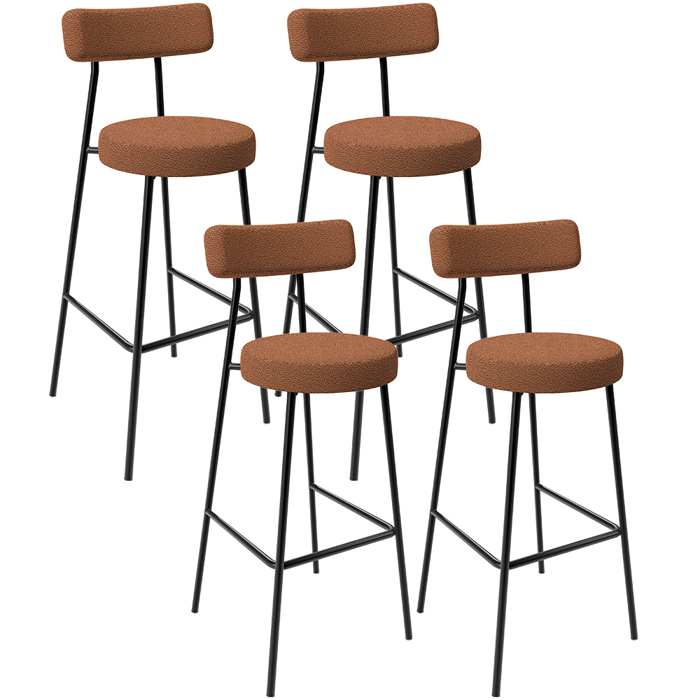 Kit 04 Banquetas Alta Bar Cozinha Sala De Jantar Em Aço Milão L02 Bouclê Terracota - Lyam Decor