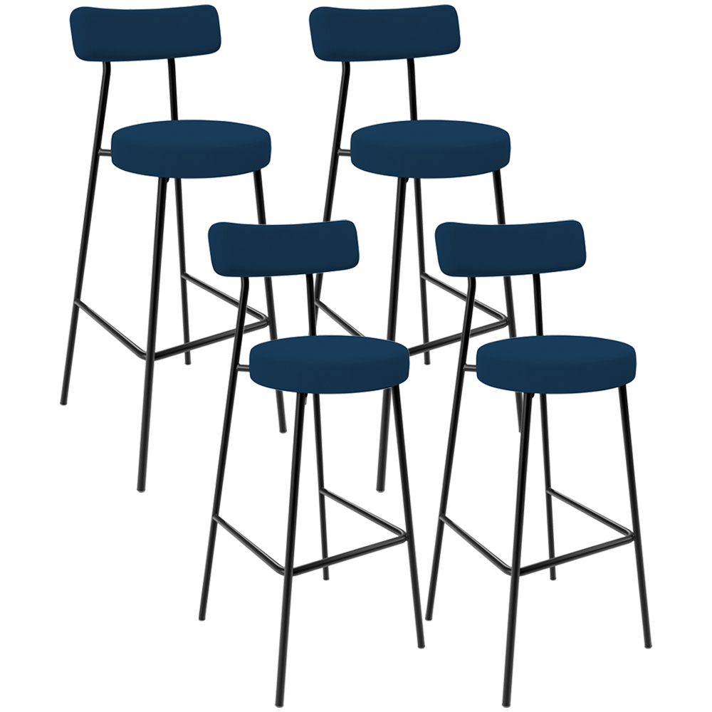 Kit 04 Banquetas Alta Bar Cozinha Sala De Jantar Em Aço Milão L02 Suede Azul - Lyam Decor