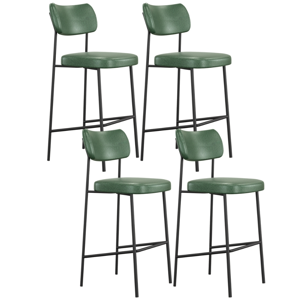 Kit 04 Banquetas Alta Bar Cozinha Sala De Jantar Preto Elira L02 Couríssimo Verde - Lyam Decor