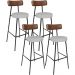 Kit 04 Banquetas Alta Bar Cozinha Sala Jantar Milão L02 Couríssimo Marrom Linho Cinza - Lyam Decor