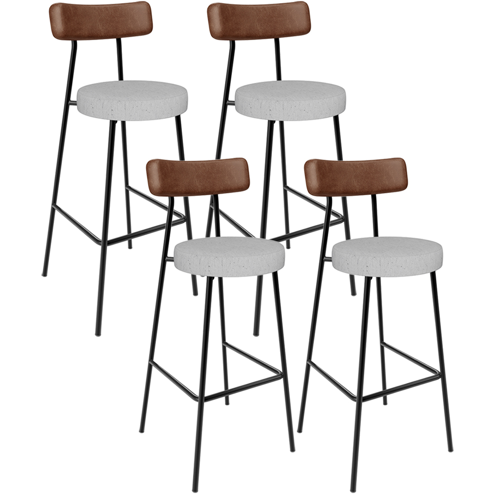 Kit 04 Banquetas Alta Bar Cozinha Sala Jantar Milão L02 Couríssimo Marrom Linho Cinza - Lyam Decor