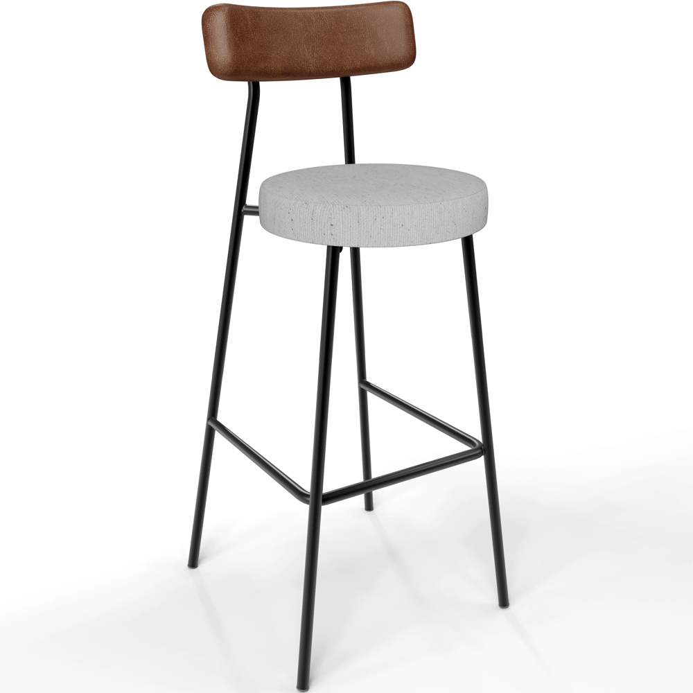 Kit 04 Banquetas Alta Bar Cozinha Sala Jantar Milão L02 Couríssimo Marrom Linho Cinza - Lyam Decor