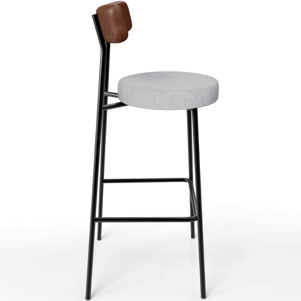 Kit 04 Banquetas Alta Bar Cozinha Sala Jantar Milão L02 Couríssimo Marrom Linho Cinza - Lyam Decor
