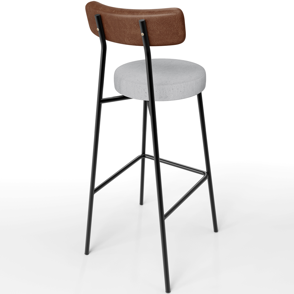 Kit 04 Banquetas Alta Bar Cozinha Sala Jantar Milão L02 Couríssimo Marrom Linho Cinza - Lyam Decor