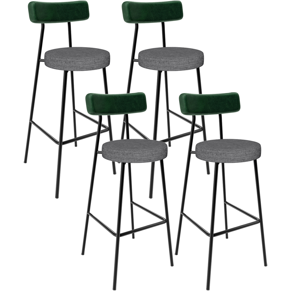 Kit 04 Banquetas Alta Bar Cozinha Sala Jantar Milão L02 Facto Verde Linho Cinza Escuro - Lyam Decor