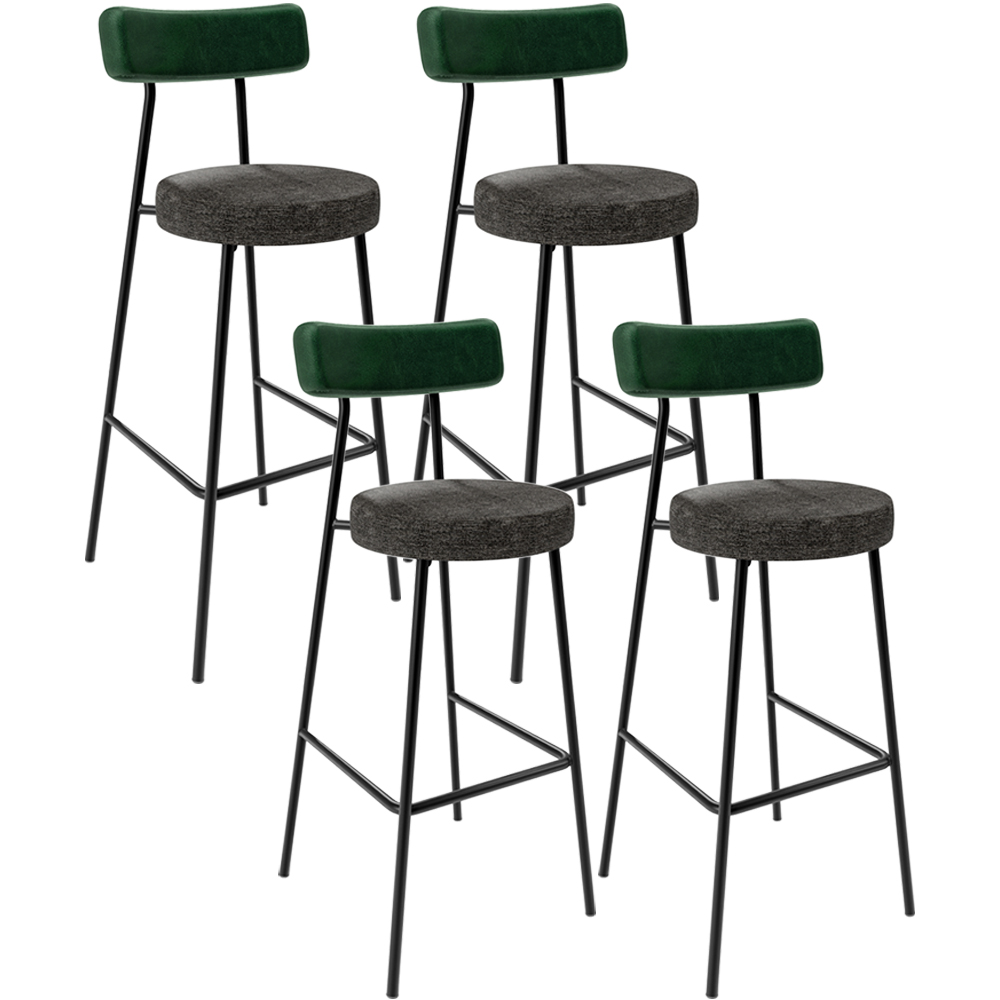 Kit 04 Banquetas Alta Bar Cozinha Sala Jantar Milão L02 Facto Verde Musgo Linho Chumbo - Lyam Decor