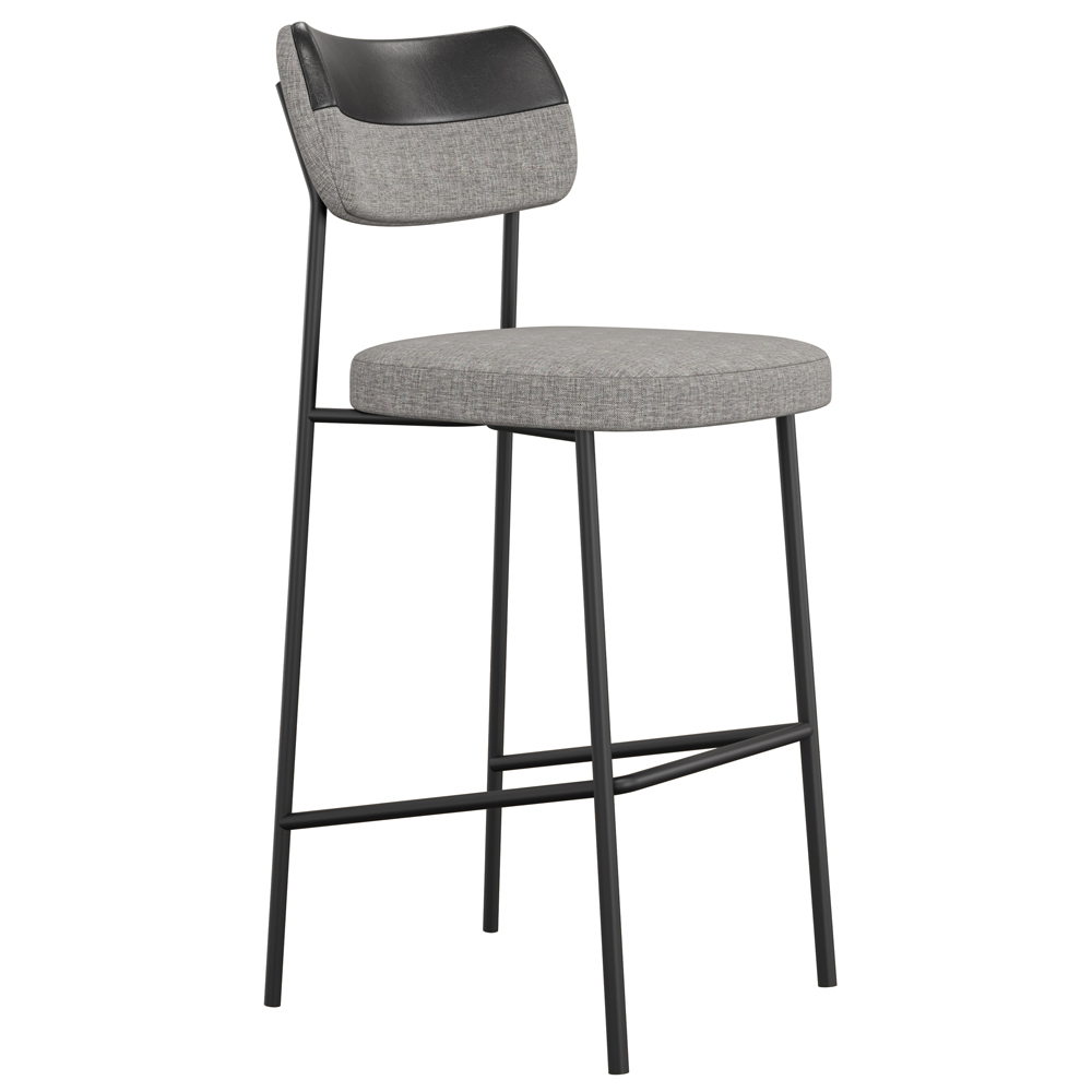 Kit 04 Banquetas Alta Bar Cozinha Sala Jantar Preto Elira L02 Couríssimo Preto Linho Cinza - Lyam Decor