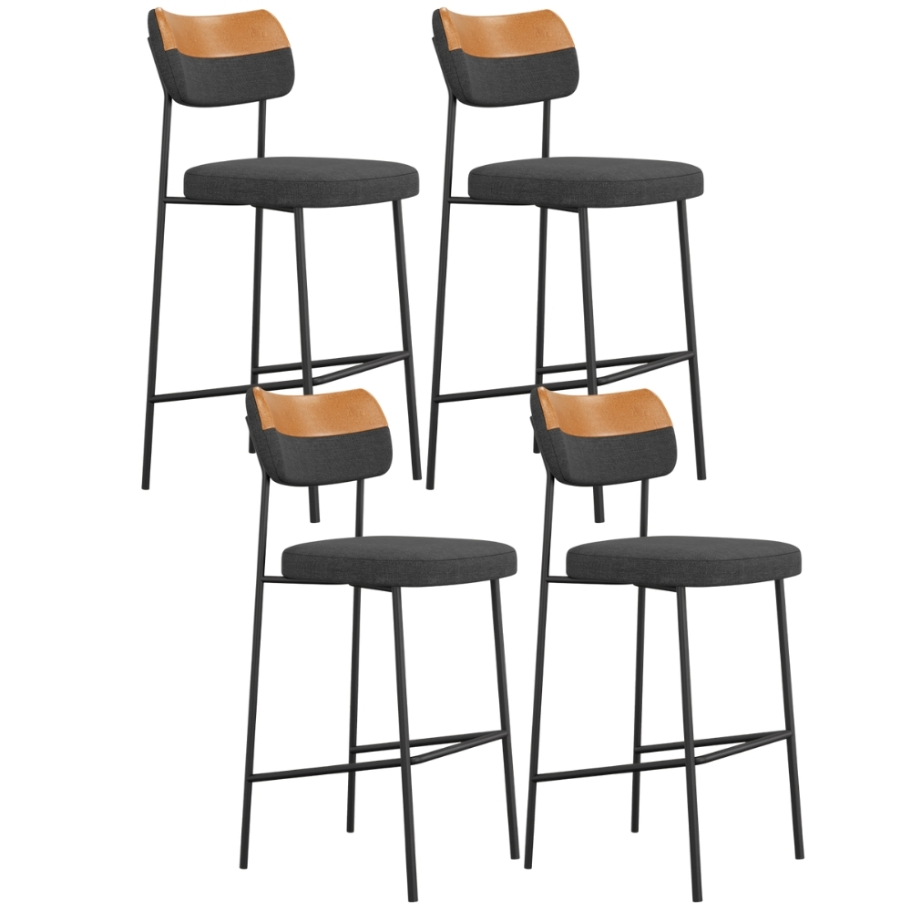 Kit 04 Banquetas Alta Bar Cozinha Sala Jantar Whisky Elira L02 Couríssimo Whisky Linho Chumbo - Lyam Decor
