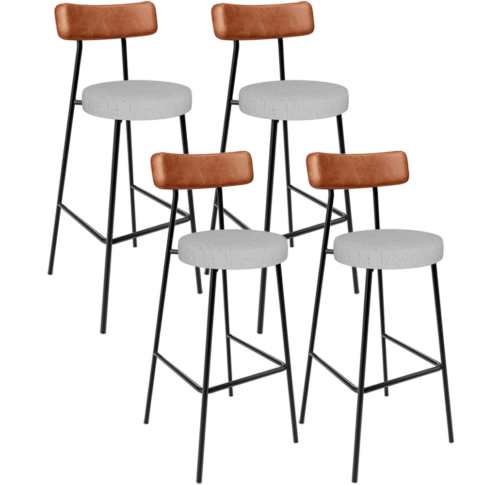 Kit 04 Banquetas Alta Cozinha Sala De Jantar Aço Milão L02 Couríssimo Camel Linho Cinza - Lyam Decor
