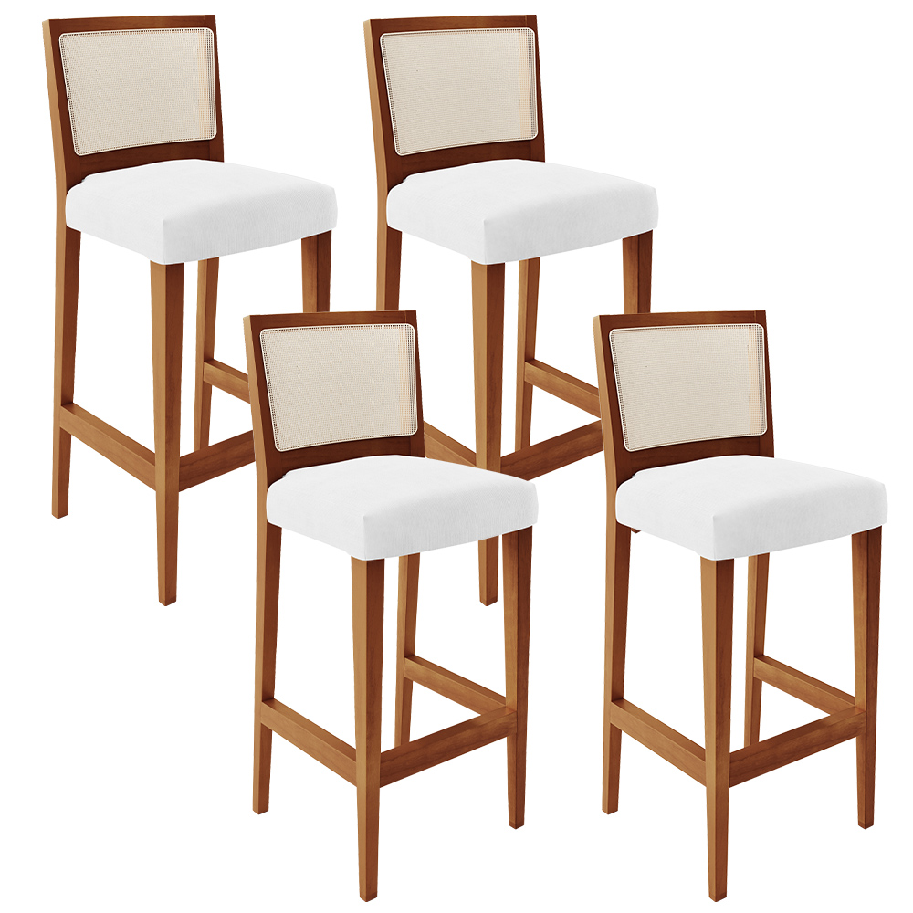 Kit 04 Banquetas Alta Cozinha Sala De Jantar Encosto Tela Branco Zion L02 Facto Branco - Lyam Decor