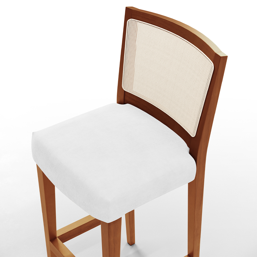 Kit 04 Banquetas Alta Cozinha Sala De Jantar Encosto Tela Branco Zion L02 Facto Branco - Lyam Decor