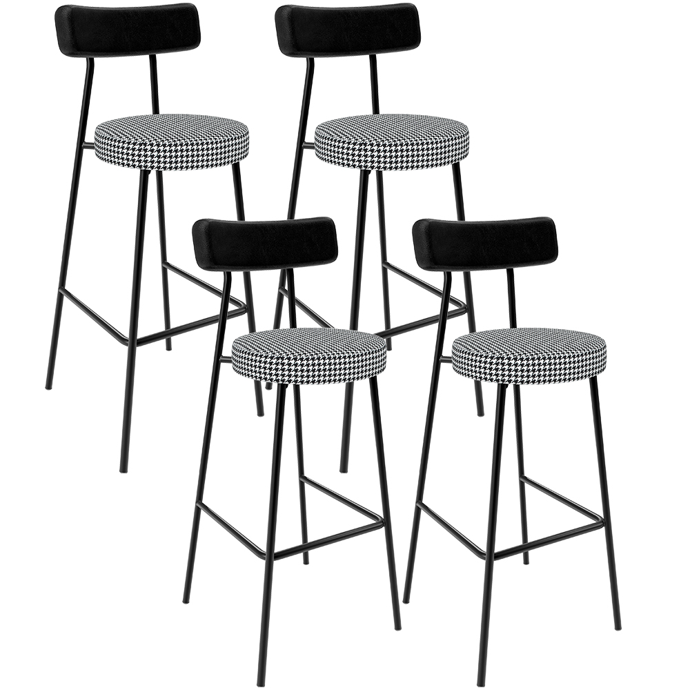 Kit 04 Banquetas Alta Cozinha Sala Jantar Em Aço Milão L02 Couríssimo Preto Pied Poule - Lyam Decor