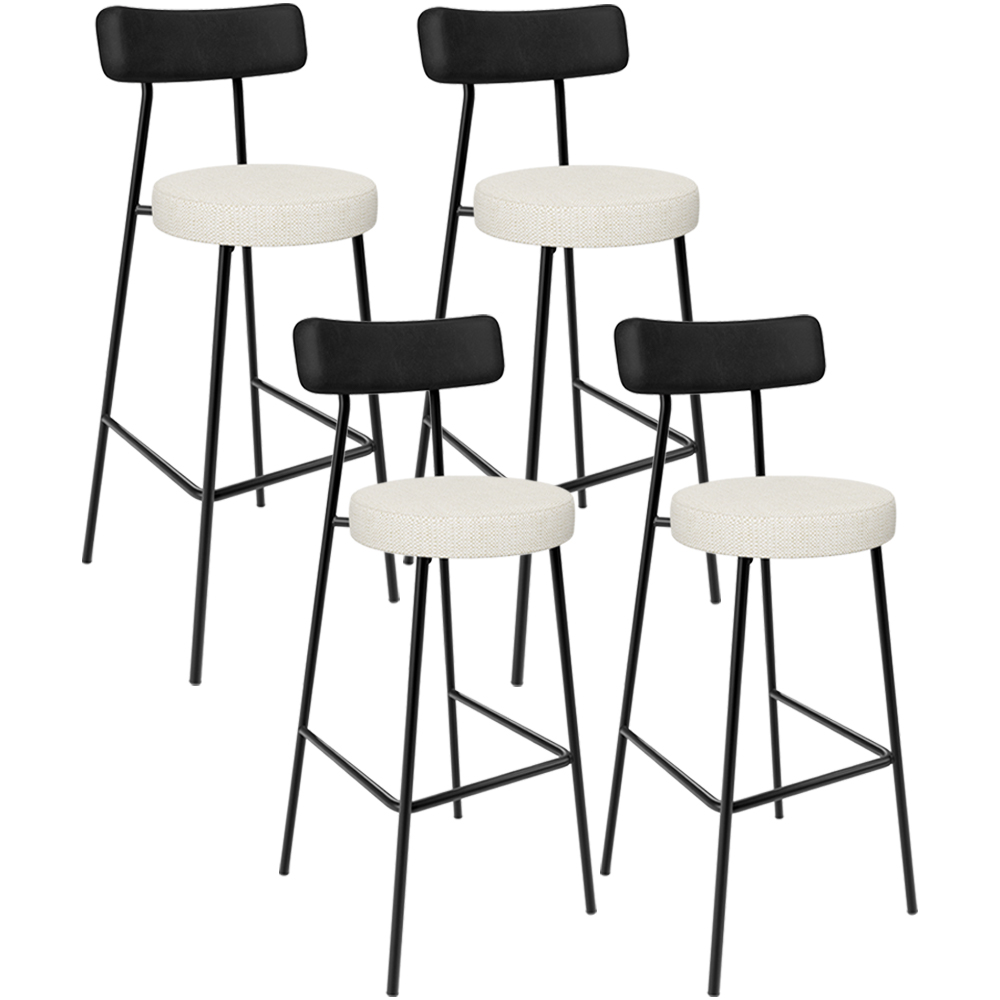 Kit 04 Banquetas Alta Cozinha Sala Jantar Milão L02 Couríssimo Preto Linho Champagne - Lyam Decor