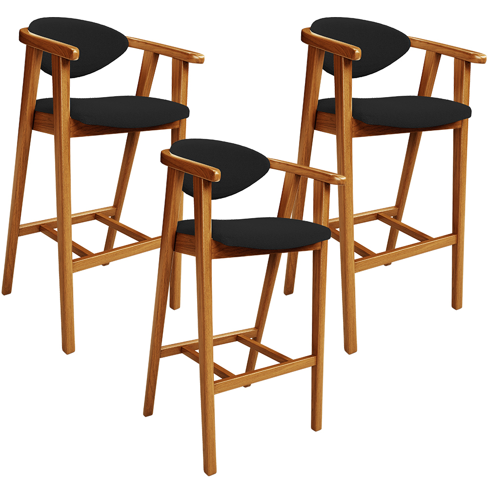 Kit 04 Banquetas Alta Para Cozinha Bancada Bar Sala de Jantar Fixa Cecília L02 Bouclê Preto - Lyam