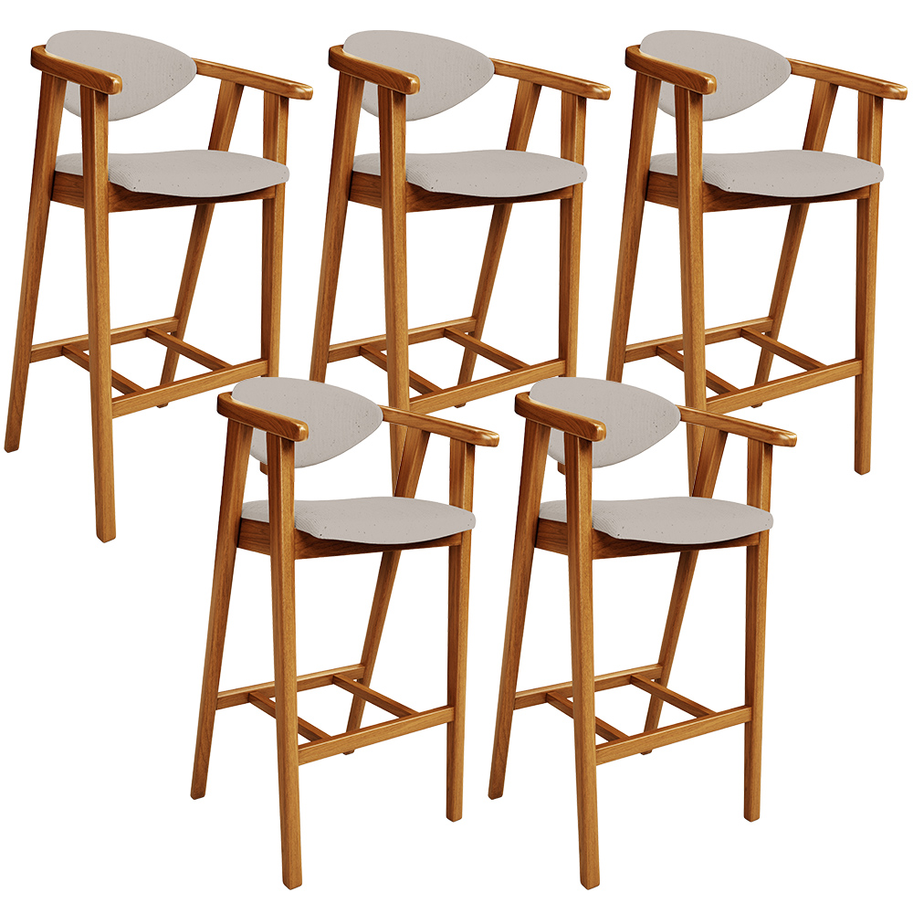 Kit 04 Banquetas Alta Para Cozinha Bancada Bar Sala de Jantar Fixa Cecília L02 Linho Bege - Lyam