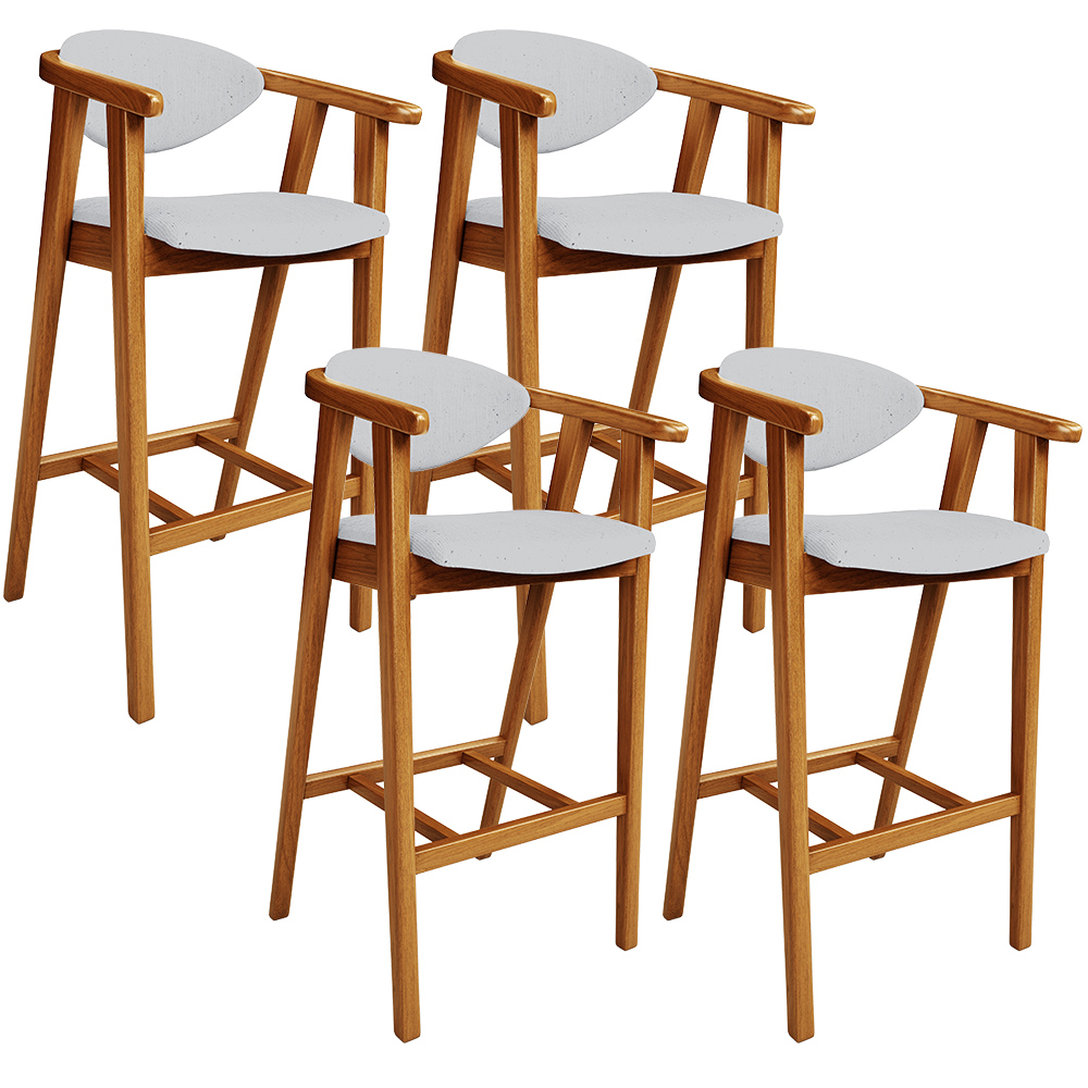 Kit 04 Banquetas Alta Para Cozinha Bancada Bar Sala de Jantar Fixa Cecília L02 Linho Cinza - Lyam