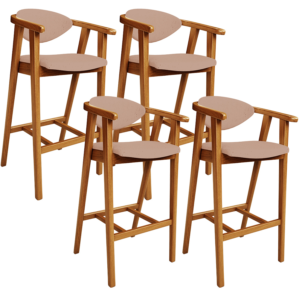 Kit 04 Banquetas Alta Para Cozinha Bancada Bar Sala de Jantar Fixa Cecília L02 Linho Rosê - Lyam