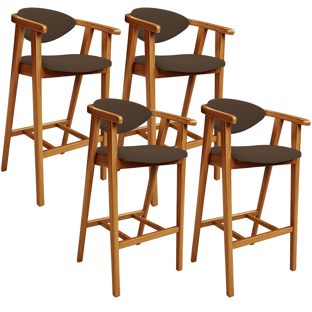 Kit 04 Banquetas Alta Para Cozinha Bancada Bar Sala de Jantar Fixa Cecília L02 Suede Marrom - Lyam