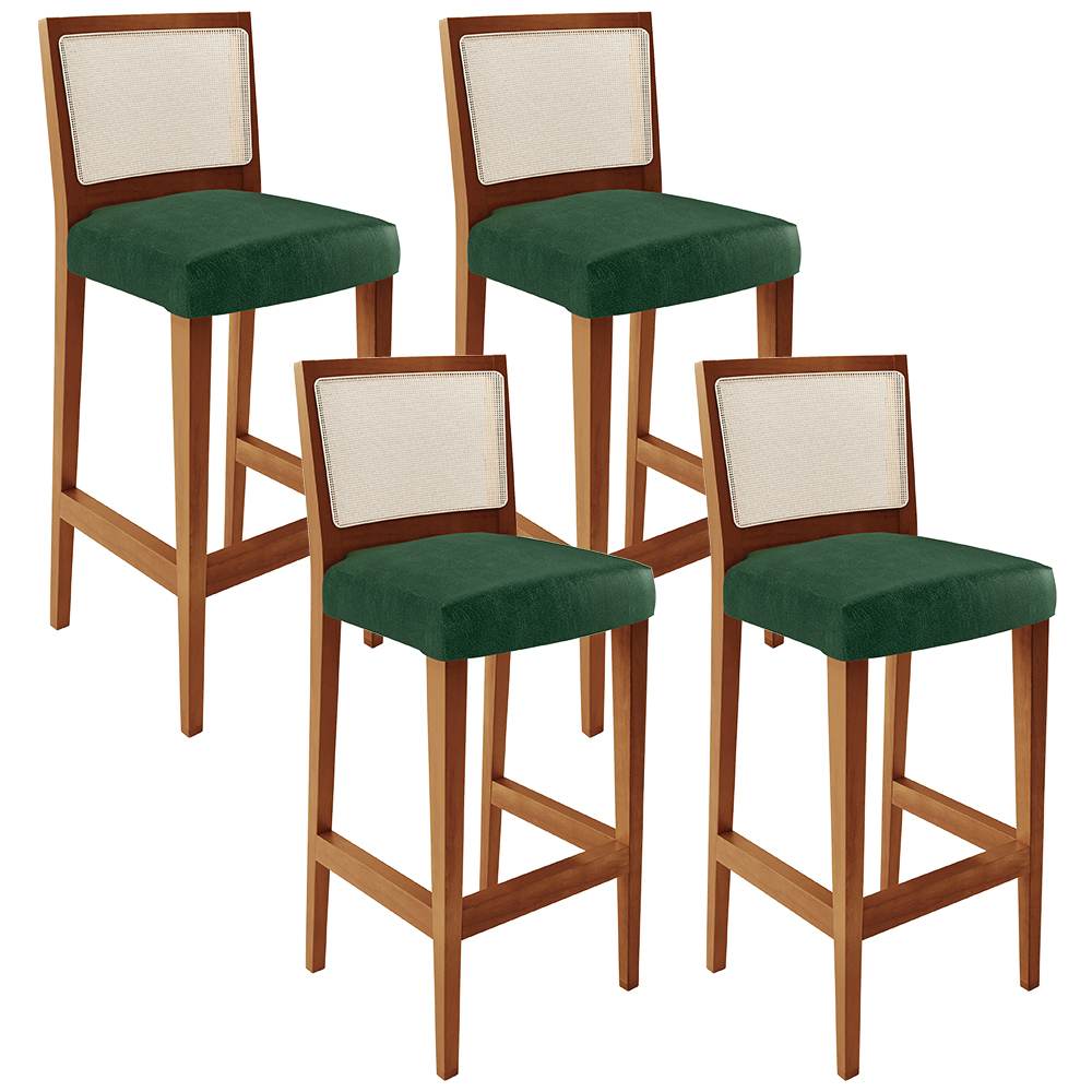 Kit 04 Banquetas Alta Para Cozinha Encosto em Tela Branco Zion L02 Facto Verde Musgo - Lyam Decor