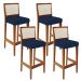 Kit 04 Banquetas Alta Para Cozinha Encosto em Tela Branco Zion L02 Suede Azul Marinho - Lyam Decor