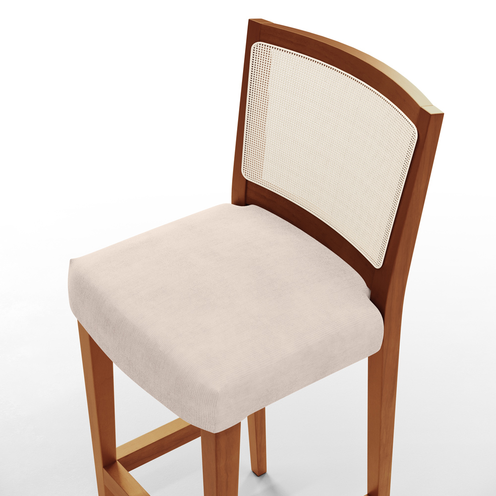 Kit 04 Banquetas Alta Para Cozinha Encosto em Tela Branco Zion L02 Suede Bege - Lyam Decor