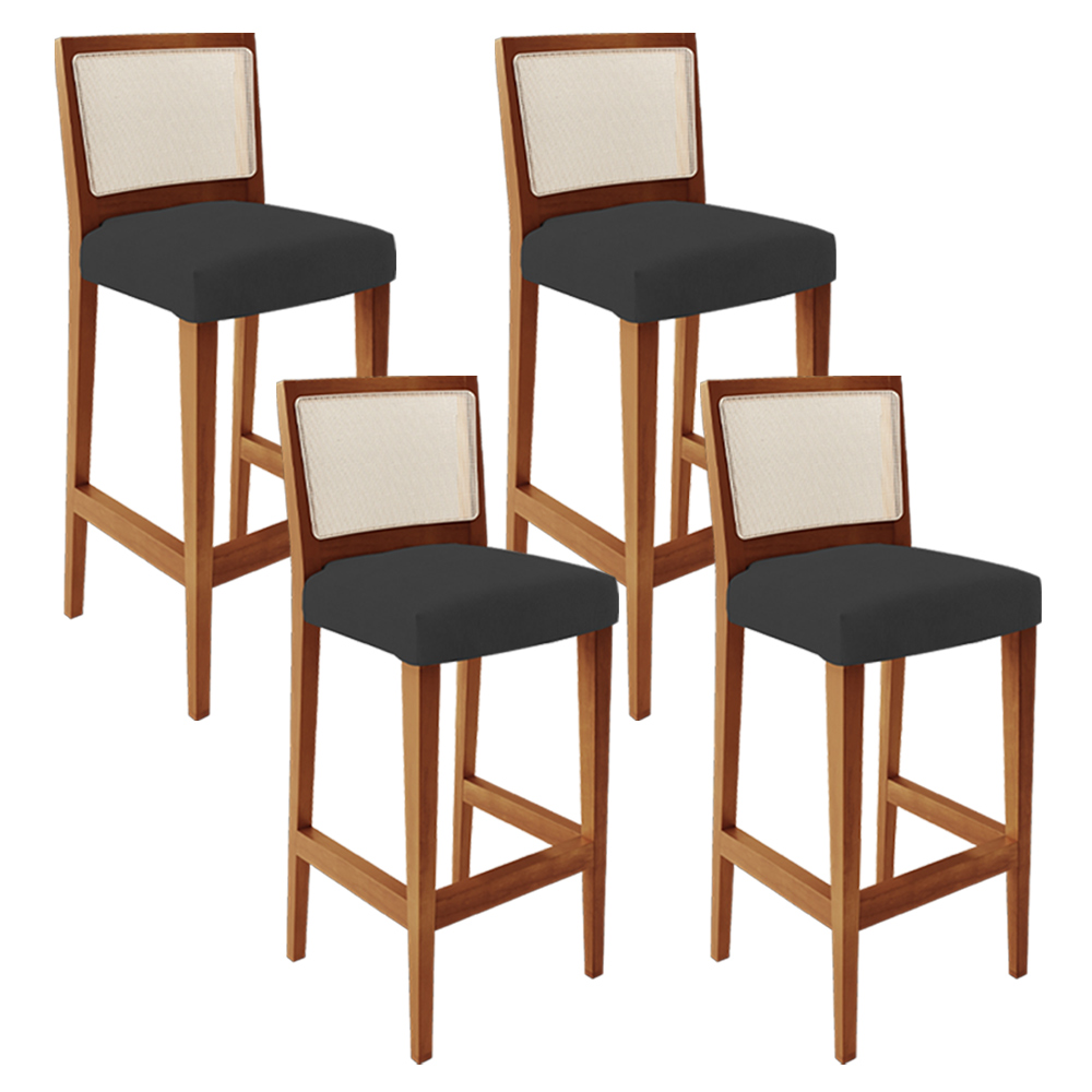 Kit 04 Banquetas Alta Para Cozinha Encosto em Tela Branco Zion L02 Suede Preto - Lyam Decor