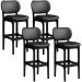 Kit 04 Banquetas Alta Para Cozinha Madeira Fixa Betta L02 Preto Couríssimo Preto - Lyam Decor