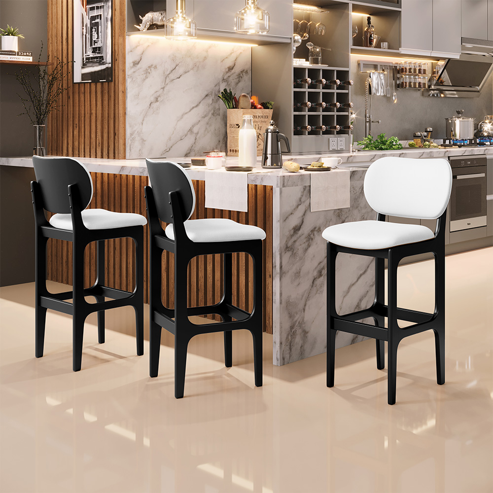 Kit 04 Banquetas Alta Para Cozinha Madeira Fixa Betta L02 Preto Facto Branco - Lyam Decor