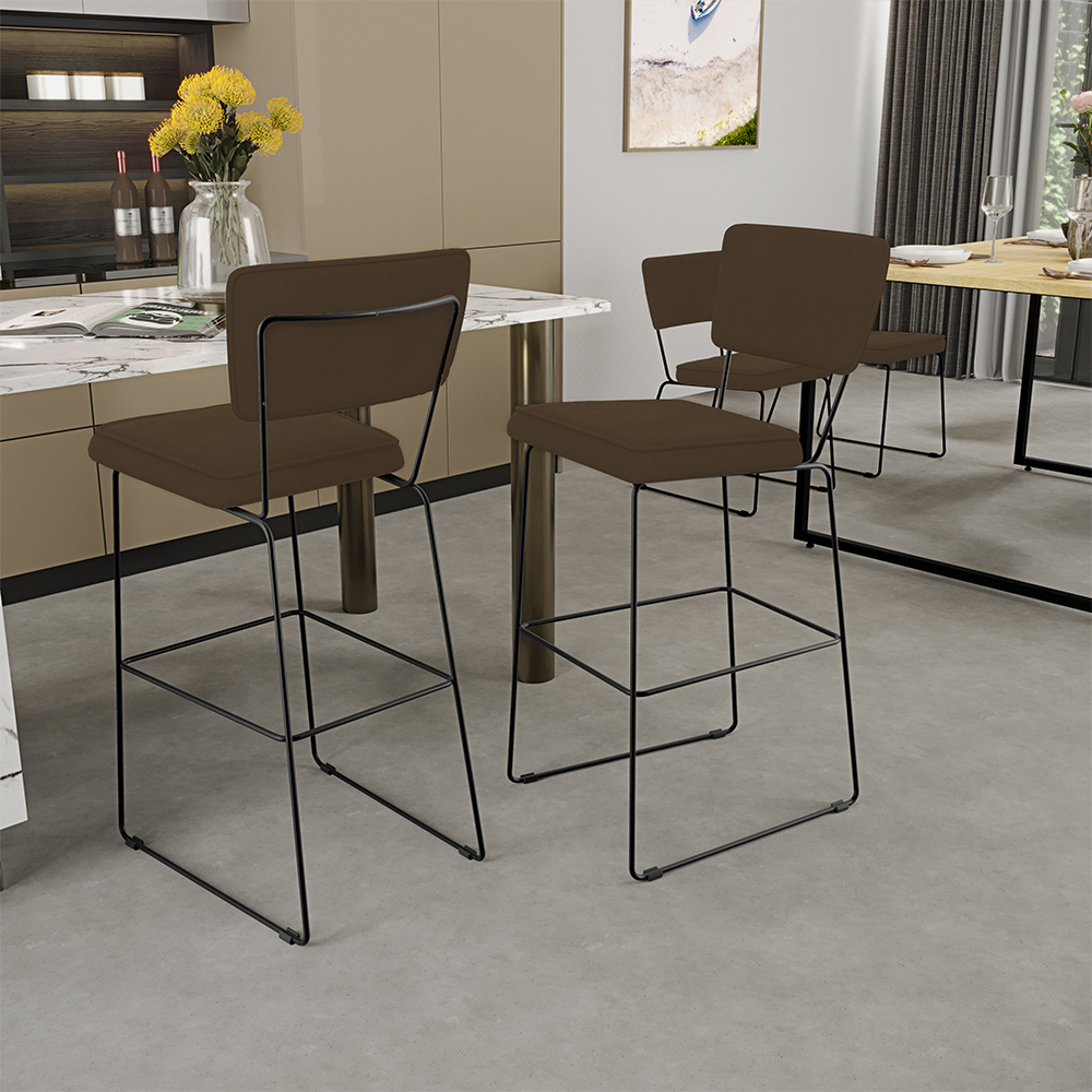 Kit 04 Banquetas Alta Para Cozinha Sala De Jantar Base Em Aço Allana L02 Suede Marrom - Lyam Decor