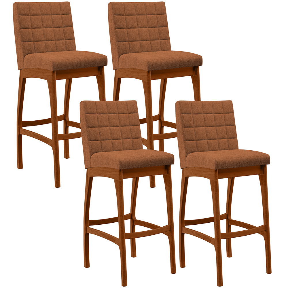 Kit 04 Banquetas Alta Para Cozinha Sala De Jantar Fixa Mila L02 Bouclê Terracota - Lyam Decor