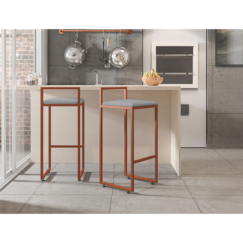 Kit 04 Banquetas Alta Para Cozinha Sala De Jantar Hanna L02 Bronze Corano Cinza - Lyam Decor