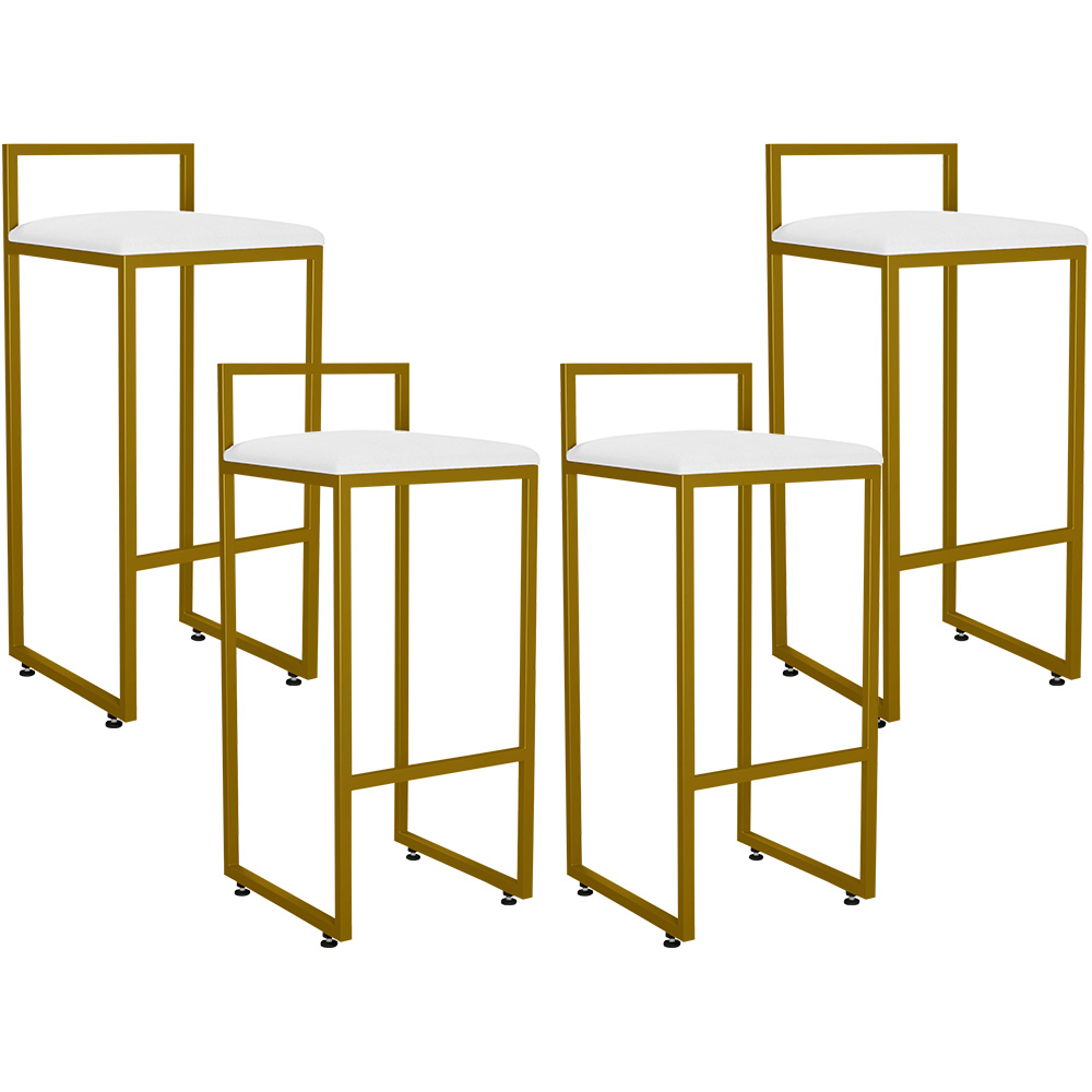 Kit 04 Banquetas Alta Para Cozinha Sala De Jantar Hanna L02 Dourado Corano Branco - Lyam Decor