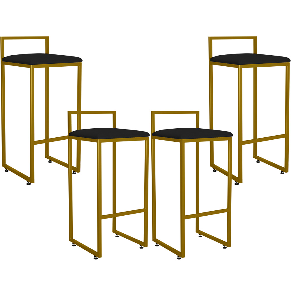 Kit 04 Banquetas Alta Para Cozinha Sala De Jantar Hanna L02 Dourado Corano Preto - Lyam Decor