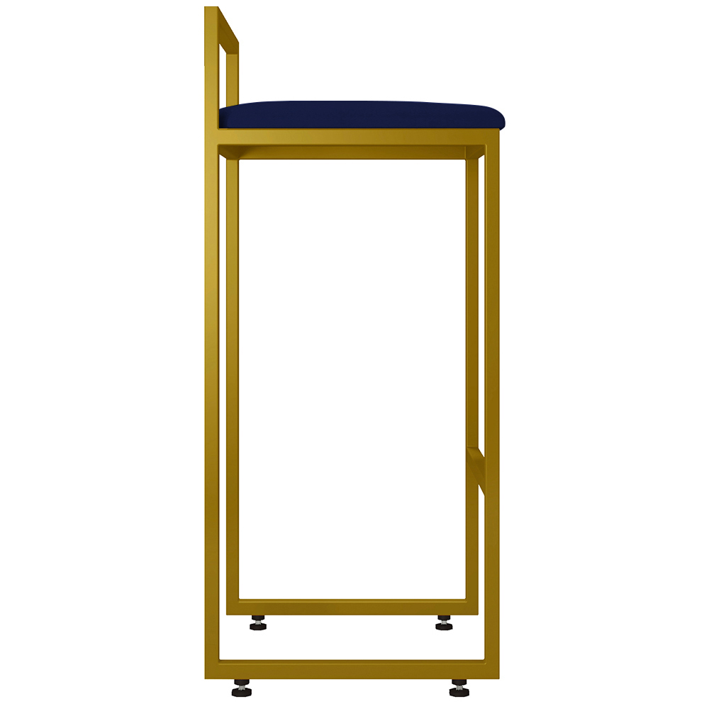 Kit 04 Banquetas Alta Para Cozinha Sala De Jantar Hanna L02 Dourado Suede Azul Marinho - Lyam Decor