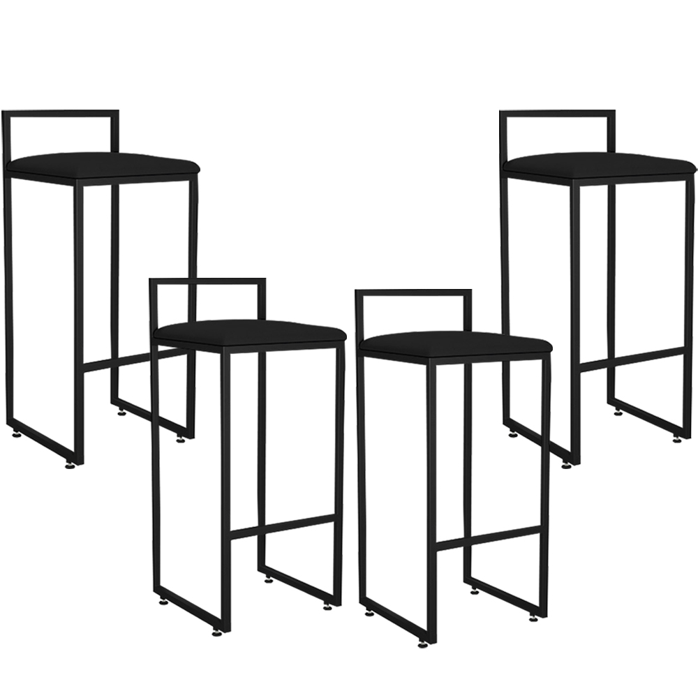 Kit 04 Banquetas Alta Para Cozinha Sala De Jantar Hanna L02 Preto Corano Preto - Lyam Decor