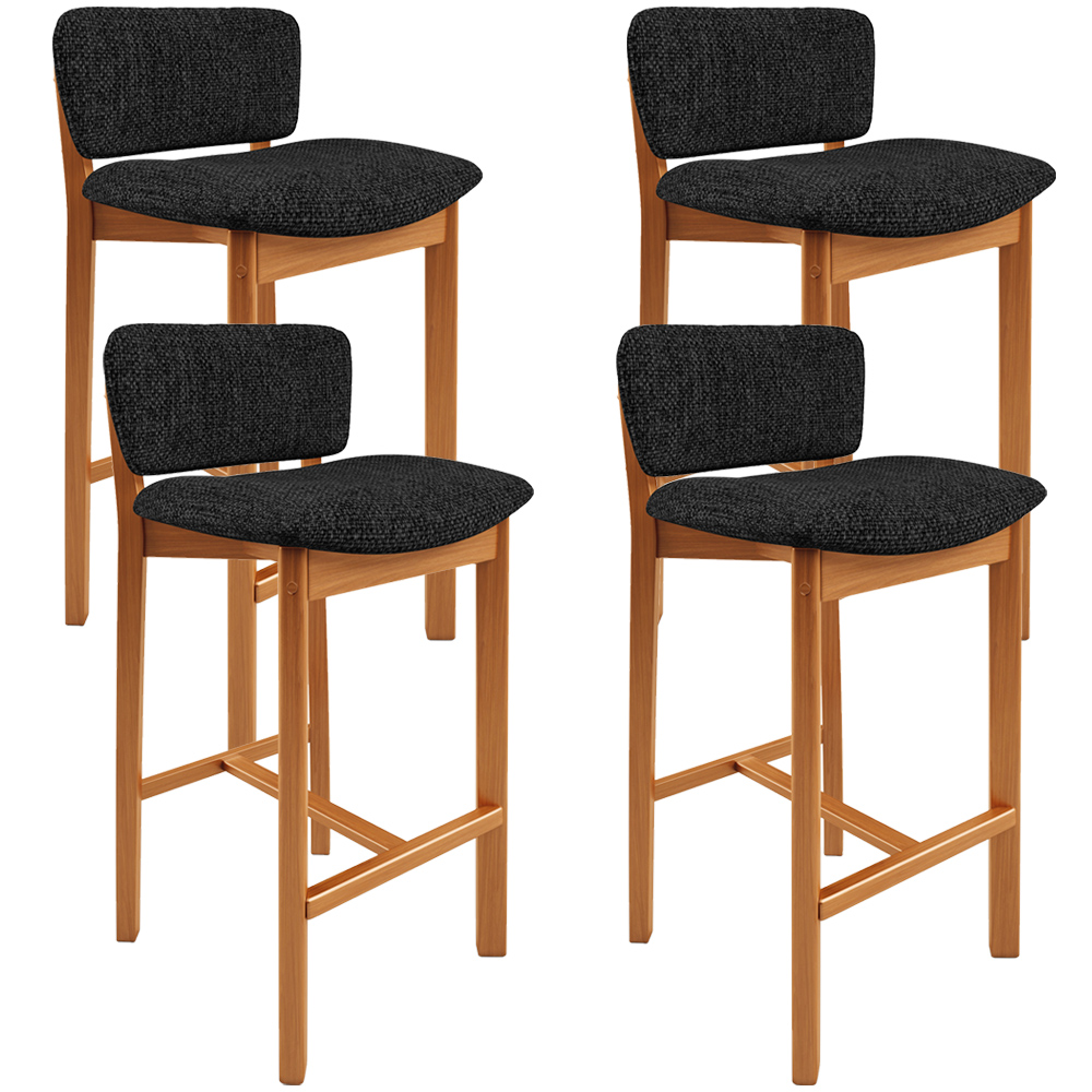Kit 04 Banquetas Alta Para Cozinha Sala de Jantar Bar Dara L02 Linho Chumbo - Lyam Decor