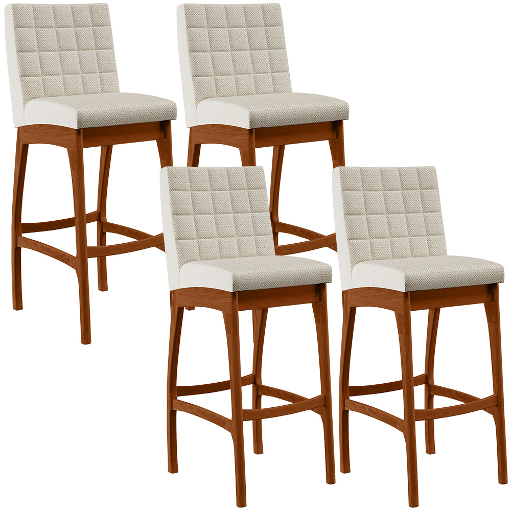 Kit 04 Banquetas Alta Para Cozinha Sala de Jantar Fixa Mila B04 Linho Champagne - Lyam Decor