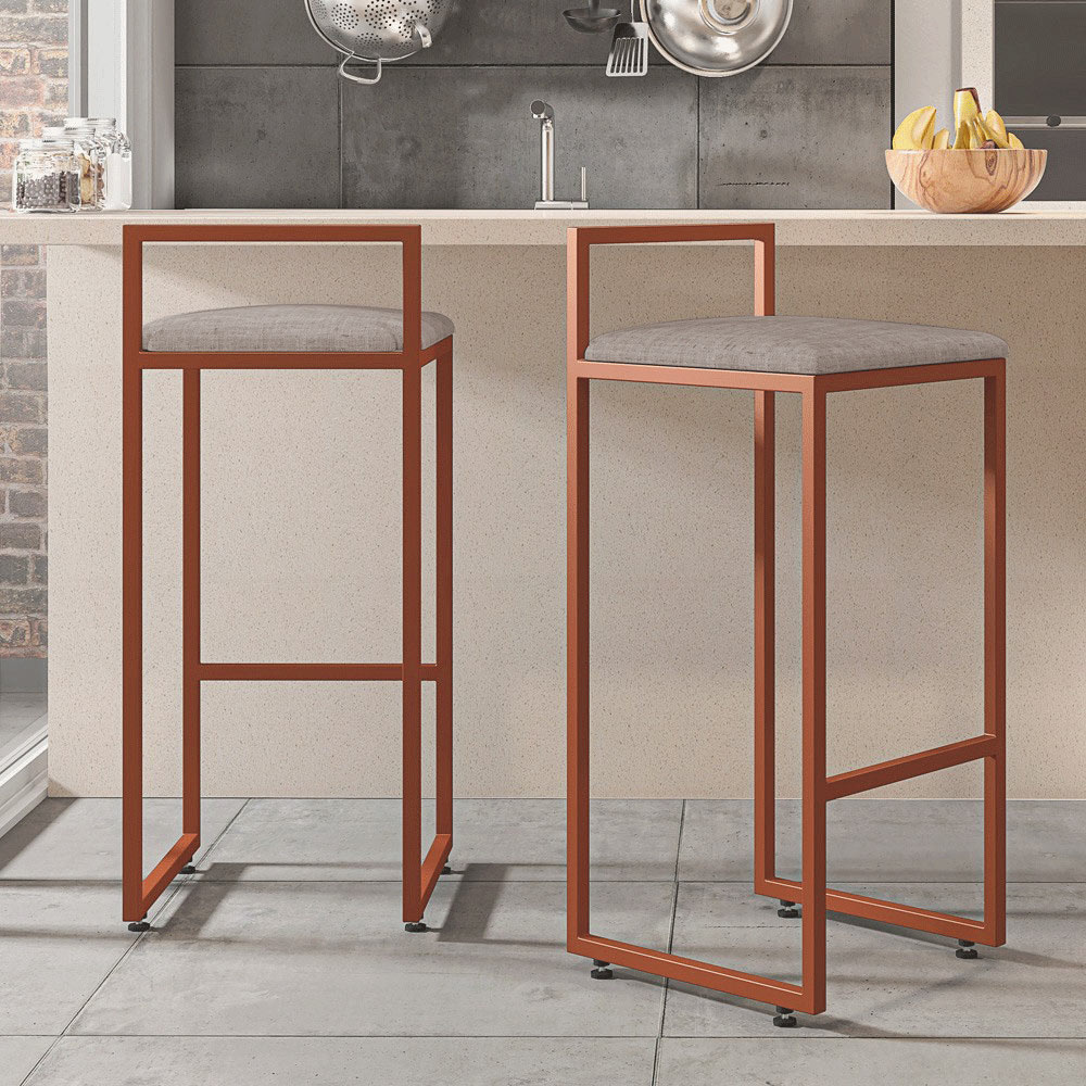 Kit 04 Banquetas Alta Para Cozinha Sala de Jantar Hanna L02 Bronze Linho Bege - Lyam Decor