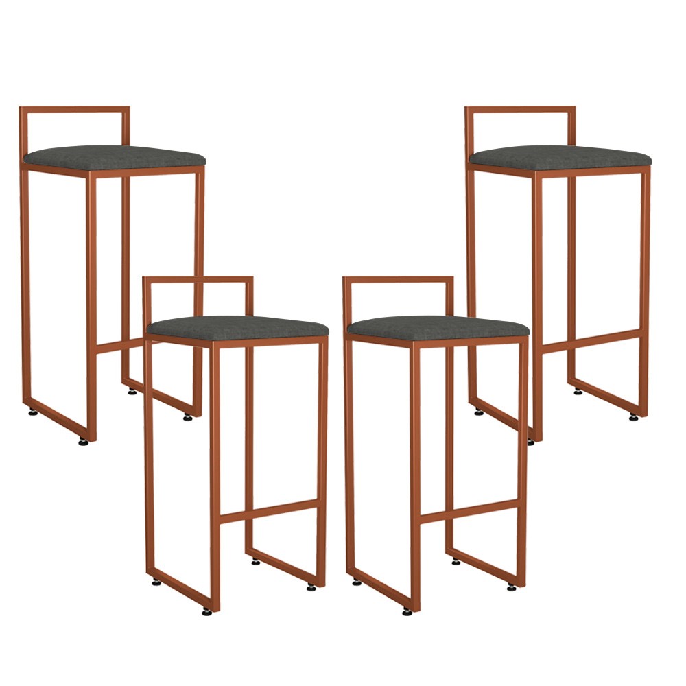 Kit 04 Banquetas Alta Para Cozinha Sala de Jantar Hanna L02 Bronze Linho Chumbo - Lyam Decor