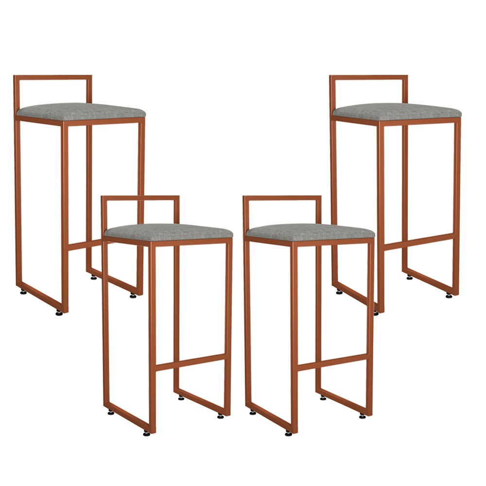 Kit 04 Banquetas Alta Para Cozinha Sala de Jantar Hanna L02 Bronze Linho Cinza Escuro - Lyam Decor
