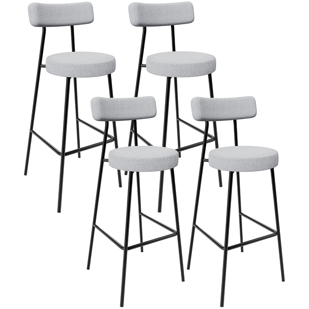 Kit 04 Banquetas Altas Bar Cozinha Sala De Jantar Em Aço Milão L02 Bouclê Cinza - Lyam Decor