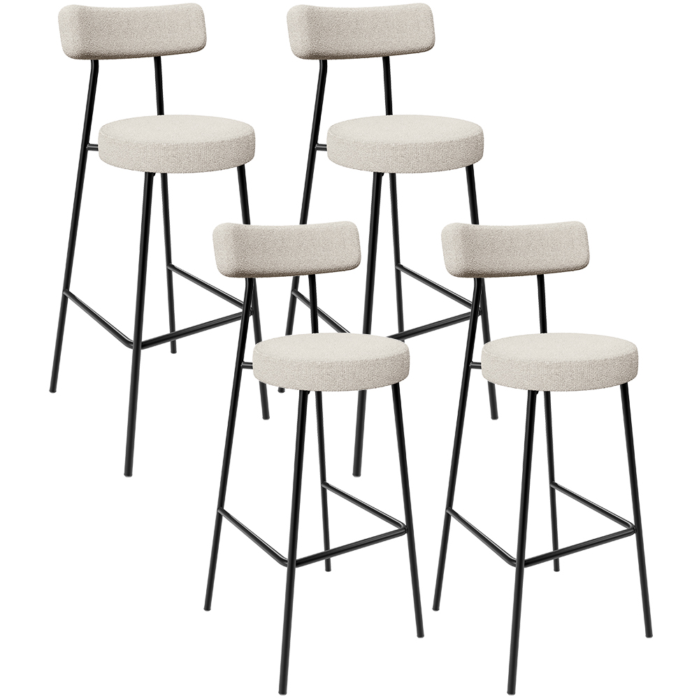 Kit 04 Banquetas Altas Bar Cozinha Sala De Jantar Em Aço Milão L02 Bouclê Creme - Lyam Decor