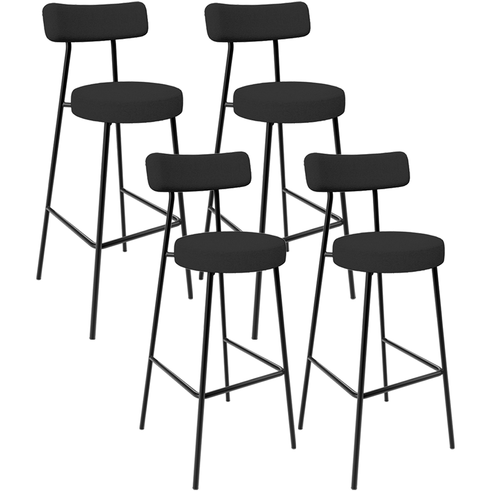 Kit 04 Banquetas Altas Bar Cozinha Sala De Jantar Em Aço Milão L02 Bouclê Preto - Lyam Decor