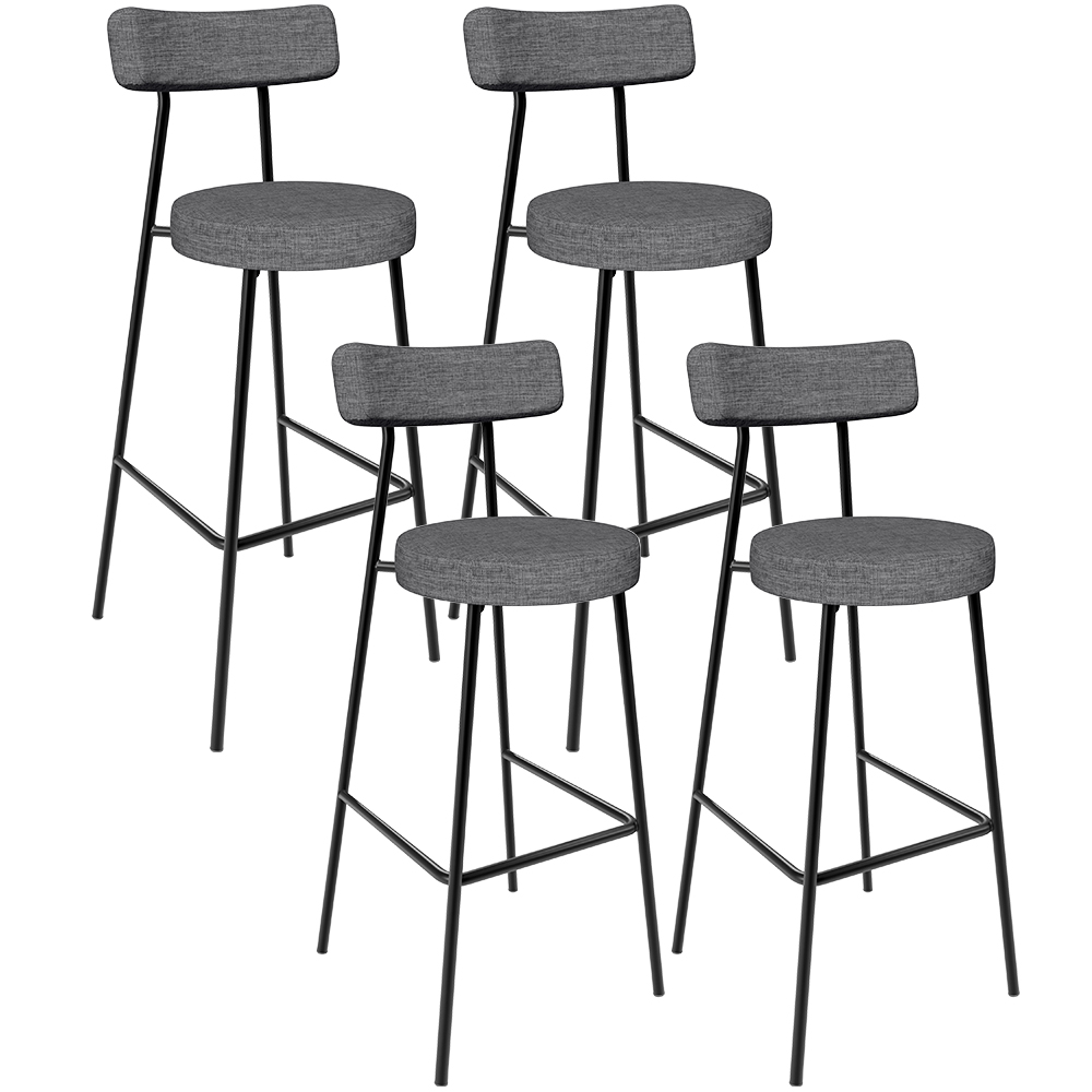 Kit 04 Banquetas Altas Bar Cozinha Sala De Jantar Em Aço Milão L02 Linho Cinza Escuro - Lyam Decor